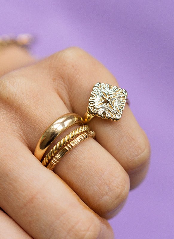 Torsion stacking ring thin and thick 14k gold - Studio Kroewe
